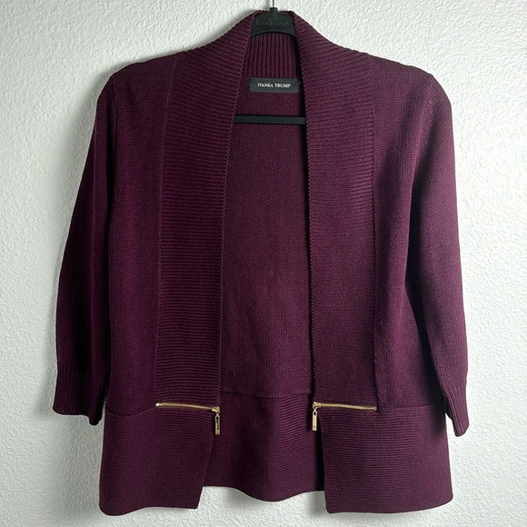 Ivanka Trump Sweaters - Ivanka Trump Plum Open Cardigan with Gold Zipper Detail